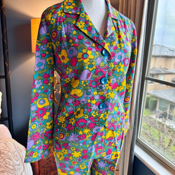 Vintage 1960s Koret of California Retro Flower Power Floral Pant Suit - Picture 1 of 14